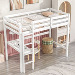 ZUN Twin Loft Pine Wood Bed with built-in desk, Safety Guardrails, Ladder,White 66551362