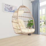 ZUN Outdoor Garden Rattan Egg Swing Chair Hanging Chair Wood+Khaki W87470711