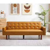 Brown Convertible Double Folding Room Sofa Bed, PU Leather, Tufted Buttons, Suitable for 67482142