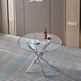 ZUN Contemporary Round Clear Dining Tempered Glass Table with Silver Finish Stainless Steel Legs 17927422