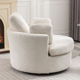 Oversize Round Swivel Chair Cozy Club 360 degrees Swivel Sofa with 3 Pillows Fabric for Living Room W2231P143513