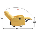 Manual Recliner Chair with Rocker and Swivel in Fabric for Living Room, Yellow W3224P289295