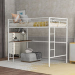 ZUN Twin Metal Loft Bed with Desk, Ladder and Guardrails, Loft Bed for Bedroom, White MF286452AAK