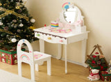 Kids Vanity Table and Chair Set with 7pcs Pretend Play Makeup Toys, Girls Vanity with Mirror & 04076145