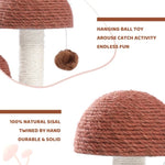 ZUN Cat Scratching Post Mushroom Claw Scratcher with Natural Sisal Ropes Interactive Dangling Ball for 03002290