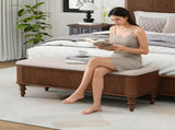 50.8-inch Multi-Functional Ottoman Bench-Solid Rubberwood Bed End Bench with Linen Seat, W5819P481607