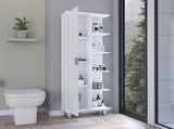 Keller Linen Cabinet 63" H, with 1 door and 9 shelves, White, B097P199738