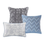 ZUN 6 Piece Printed Quilt Set with Throw Pillows Blue King/Cal King B03597425