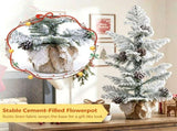 3ft Mini Potted Christmas Tree, Snow-Flocked Cypress Style with 7 Pine Cones, 25 Branch Tips, Cement 53368362