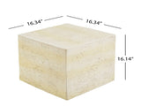 Light Tan Square MGO Side Table, Faux Travertine Textured Accent End Table, Pre-Assembled Non-KD N770P473013L
