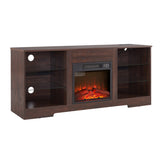 TV Stand Electric Fireplace Glass Shelves, 3D Fireplace TV Stand with LED Lights Wood with USB 37987636