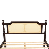 Queen Pine wooden Bed with Rattan Headboard and Footboard, with Central Enhanced Bed Platform W504P266746