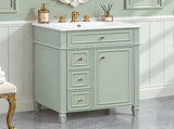 24" Green Bathroom Vanity with Sink, MDF & Rubberwood Construction, 2 Drawers & Cabinet with N725P527499G