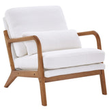 ZUN Oak Armrest Oak Upholstered Teddy Velvet Single Lounge Chair Indoor Lounge Chair Off-White 86558751