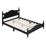 Full Size Wood Platform Bed Frame,Retro Style Platform Bed with Wooden Slat Support,Black WF310129AAB