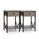 ZUN Set of 2 Nightstand Industrial End Table with Drawer, Storage Shelf and Metal Frame for Living Room, W2181P144053