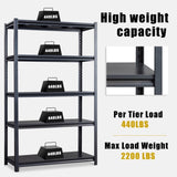 78" H Adjustable Garage Shelves, 5-Tier Heavy Duty Shelving Unit, 2200LBS Wide Metal Utility Storage 23096709