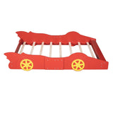 Full Size Race Car-Shaped Platform Bed with Wheels,Red WF298788AAJ