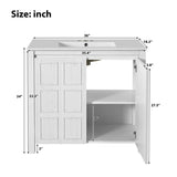 36 " Bathroom Vanity Organizer with Ceramic Sink, Set Bathroom Storage Cabinet,Antique White N729P255666K