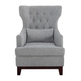 ZUN Button Tufted Wing-Back Accent Chair 1pc Light Gray Fabric Upholstered Pillow Solid Wood Traditional B011P182650