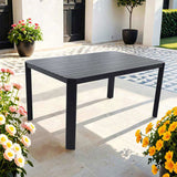 Modern Outdoor Aluminum Table with Alternating Wide Narrow Slats, Angled Corners, Umbrella Hole, W1886P272382