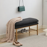 ZUN End of Bed Bench with Shelf, Linen Upholstered Storage Shoe Bench, Modern Bedroom Bench with Metal W2725P207319