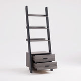 Two drawer ladder bookcase metal bar handles Distressed Grey and black two tone color B107P295241