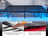 Black King Size Floating Platform Metal Bed Frame - 14 Inch Height, Built-in LED Strip Light & Power 97043204