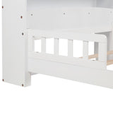 Twin Pine Wood Bed with Bookcase Headboard ,LED Motion Sensor Light, Guardrails,White W504P277596