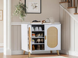 2-door vertical shoe cabinet particle board plastic rattan white frame original wood rattan 97933148