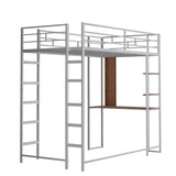 ZUN Twin Metal Loft Bed with 2 Shelves and one Desk ,Silver 41987856