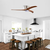 52" Flush Mount Ceiling Fan Solid Wood Blades Ceiling Fan With Light with Remote Control, Noiseless W1592P322639