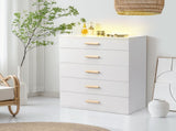 Particleboard Wood Three Drawers With LED Light Bedside Table Dresser Nightstand White 22355401