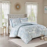 King/Cal King 3 Piece Cotton Floral Printed Reversible Duvet Cover Set B035129160