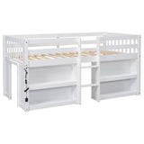 Twin Size Kid Low Loft Bed With Two-Tier Shelves And LED Light For White Color W697P153472