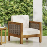 Outdoor Acacia Wood Club Chair with Wicker Accents, Teak Finish Mixed Brown Beige, 30.25"D x 68942.00BGE