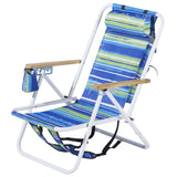 1pc Folding Beach Chair, 4 Position Portable Backpack Foldable Camping Chair with Headrest Cup 33362615