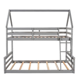 Twin over Full House Bunk Bed with Built-in Ladder,Gray WF287558AAE