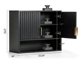 2-Door 3-Tier Slatted-Front Bathroom Wall Cabinet Melamine-Faced MDF 22.8*8*24.5in Black 32886927