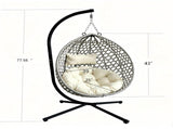 Foldable Hanging Egg Chair with Stand, HDPE Rattan Wicker Swing Chair with Cushion, Heavy Duty Frame 89290166