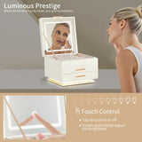 Elegant LED Jewelry Box with 3-Color Mirror Light & Ambient Glow White Cabinet & Pink Velvet 30731436