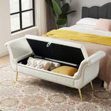 White, PU Leather, Metal Feet Upholstered Ottoman Bedroom Lounge Ottoman Flip Top Storage Sofa Bench 94764869