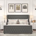 ZUN King Platform Bed Frame With High headboard, Velvet Upholstered Bed with Deep Tufted Buttons, W834126415