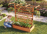 72" Raised Garden Bed with Lattice Trellis, 4.8 Cu.Ft Fir Wood Planter Box with Drainage Holes for 95390124