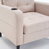 Beige Upholstered Armchair and Storage Ottoman Set - Comfortable Single Sofa with Cup Holders and 26067518