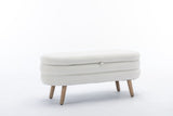 036-Velvet Fabric Storage Bench Bedroom Bench With Wood Legs For Living Room Bedroom Indoor,Ivory W527121987