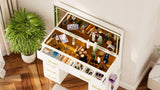 46"Glass Top Vanity Desk with 10 Drawers Makeup Vanity with Mirror and Stool,3 Lighting Modes W2887P311841