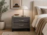 2 Drawer Nightstand Modern Bedside Table with Storage, Wood Grain Finish, Solid Wood Frame, Bedroom B2770P509777