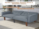 Modern PU Leather Futon Sofa with Tufted Backrest, Adjustable Reclining Couch with Wood & Metal 03787651