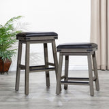 ZUN 30" Bar Stool, Weathered Gray Finish, Black Leather Seat B04660632